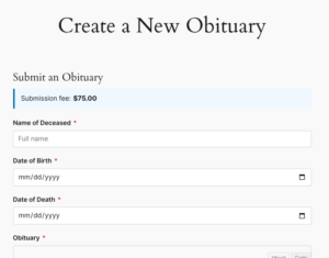 Custom WooCommerce Development for a Memorial Business - obituary screenshot