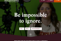 Susquehanna University website review. Photo of susqu.edu home page screenshot with