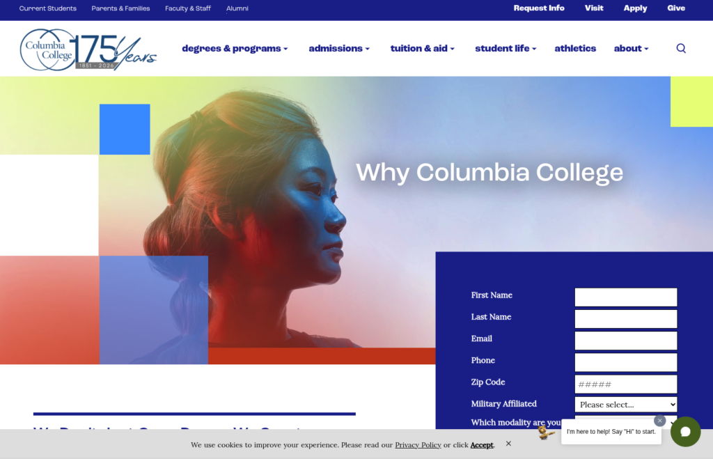 Columbia College Website Review - Why Columbia admissions page
