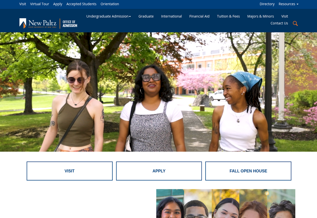 SUNY New Paltz Website Review - office of admission screenshot