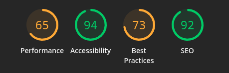 SUNY New Paltz Website Review Lighthouse scores. Home page, mobile: Performance 65, Accessibility 94, Best Practices 73, SEO 92.